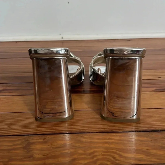 Metallic Silver Express Block Heels with Chain Detail - Size 7 - Picture 5 of 10